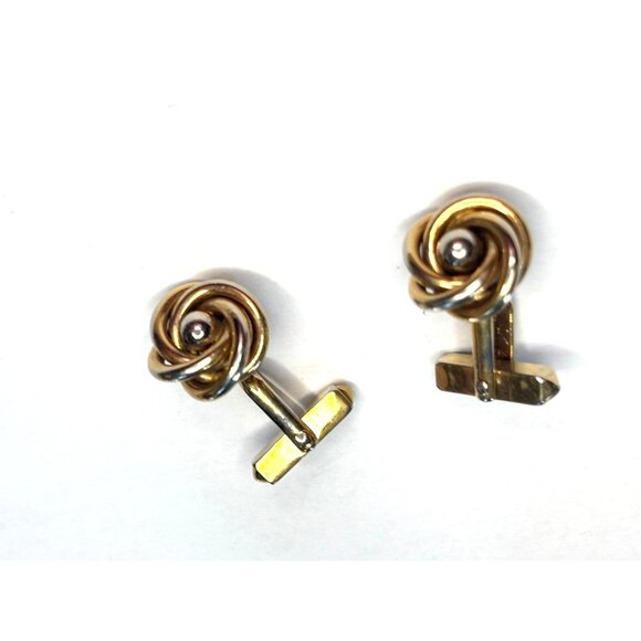Gold & Silver Knot Cufflinks Two-Tone Metal Vintage Design Mens Accessories Clas - Picture 2 of 6